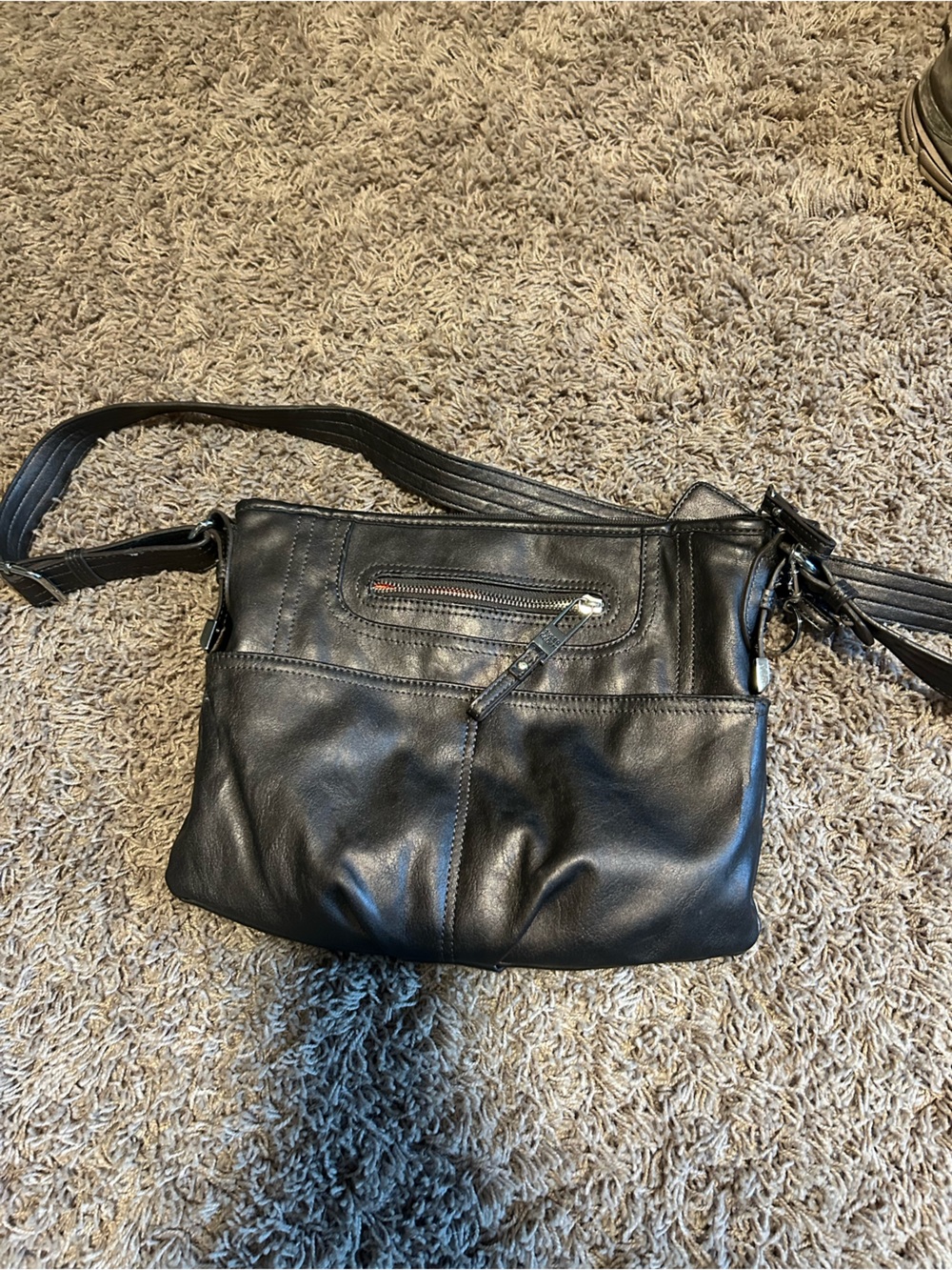 Tyler Rodan Black Leather Bag Tag with Gold Accent